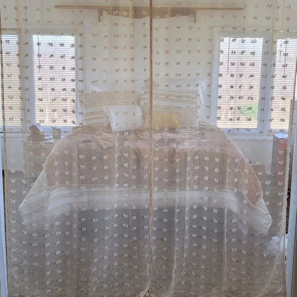 38x84 Light Filtering Tufted Semi Sheer Curtains Boho Farmhouse Beige 2 Panels